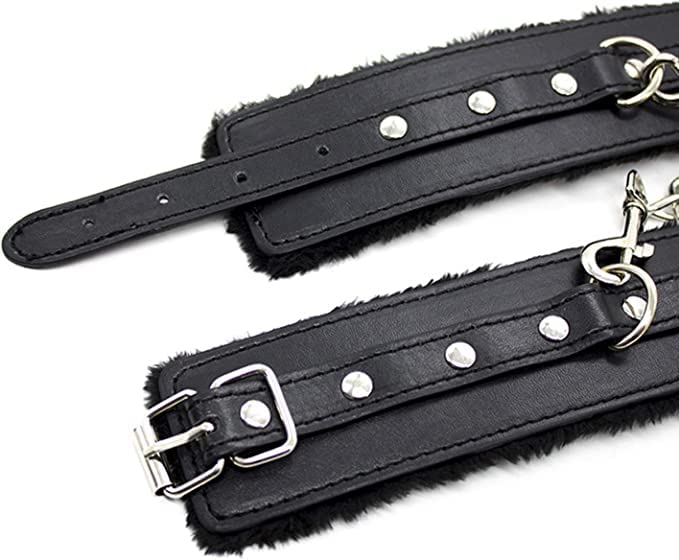 Punk Goth Leather Handcuffs with Soft Plush Lining - Adjustable Wrist Cuffs for Men & Women, Detachable Role Play Accessories for BDSM, Bedroom Yoga, Fitness & Exercise - by iZEN