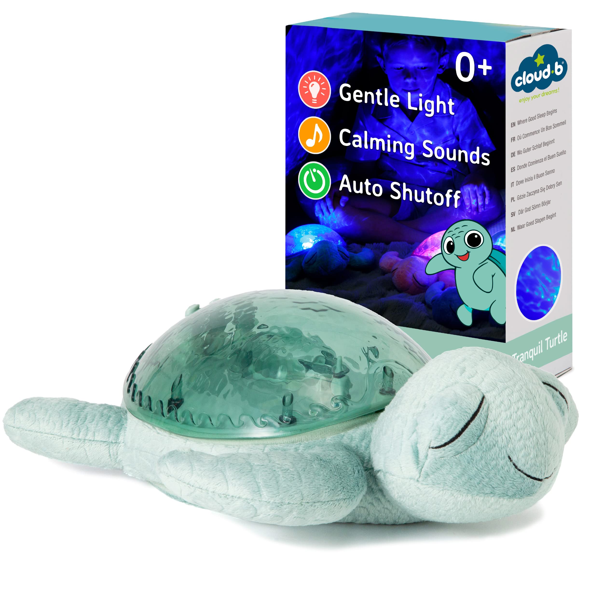 Cloud B Ocean Projector Night Light with White Noise Soothing Sounds for Baby & Kids | Adjustable Brightness & Auto Timer | Eco-Friendly Turtle Design - Green | Perfect for Nursery, Bedroom & Relaxation