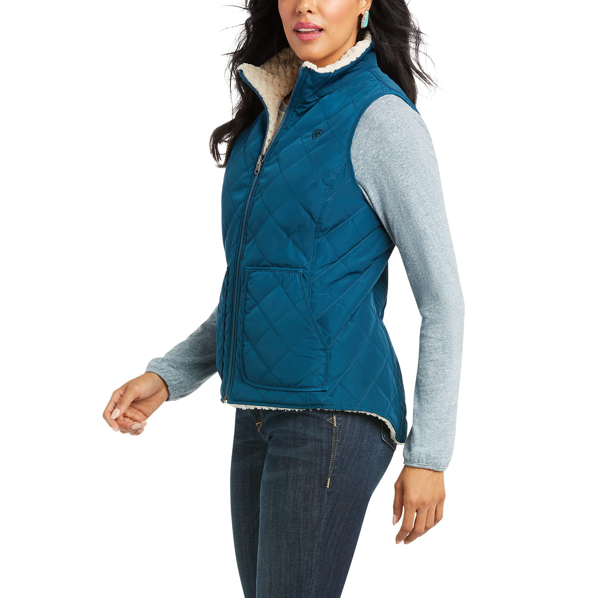 ARIAT Women's WMS Real Reversible Down Vest - Lightweight Puffer Jacket for Cold Weather, Teal Blue (Outdoor Activities, Hiking, Casual Wear)