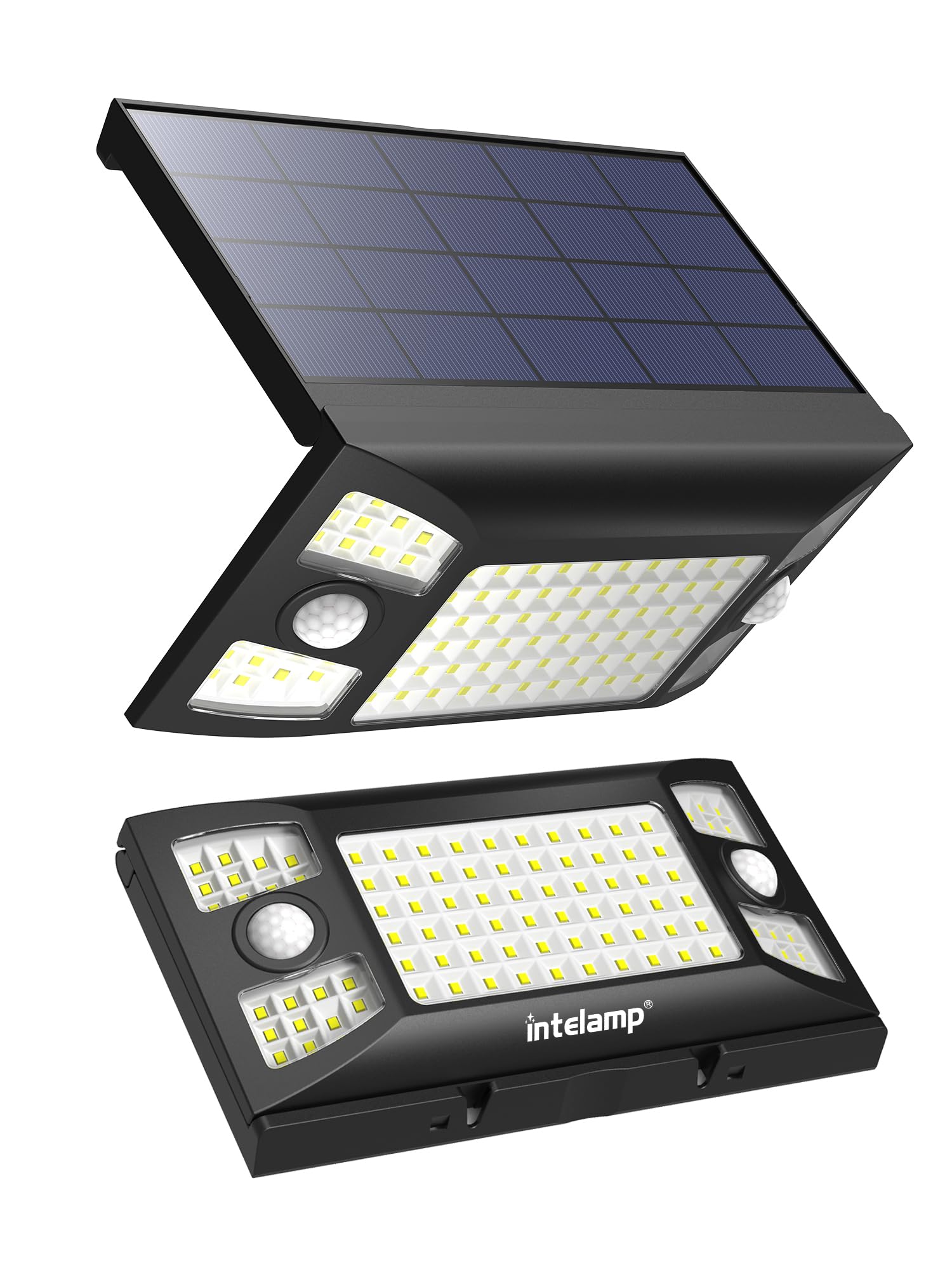 Intelamp Solar Outdoor Lights Waterproof - 1300LM Solar Flood Lights with Dual Motion & Light Sensors, 270° Wide Lighting Angle, 3 Modes - Perfect for Garden, Yard, Patio, Pathway & Driveway Security Lighting
