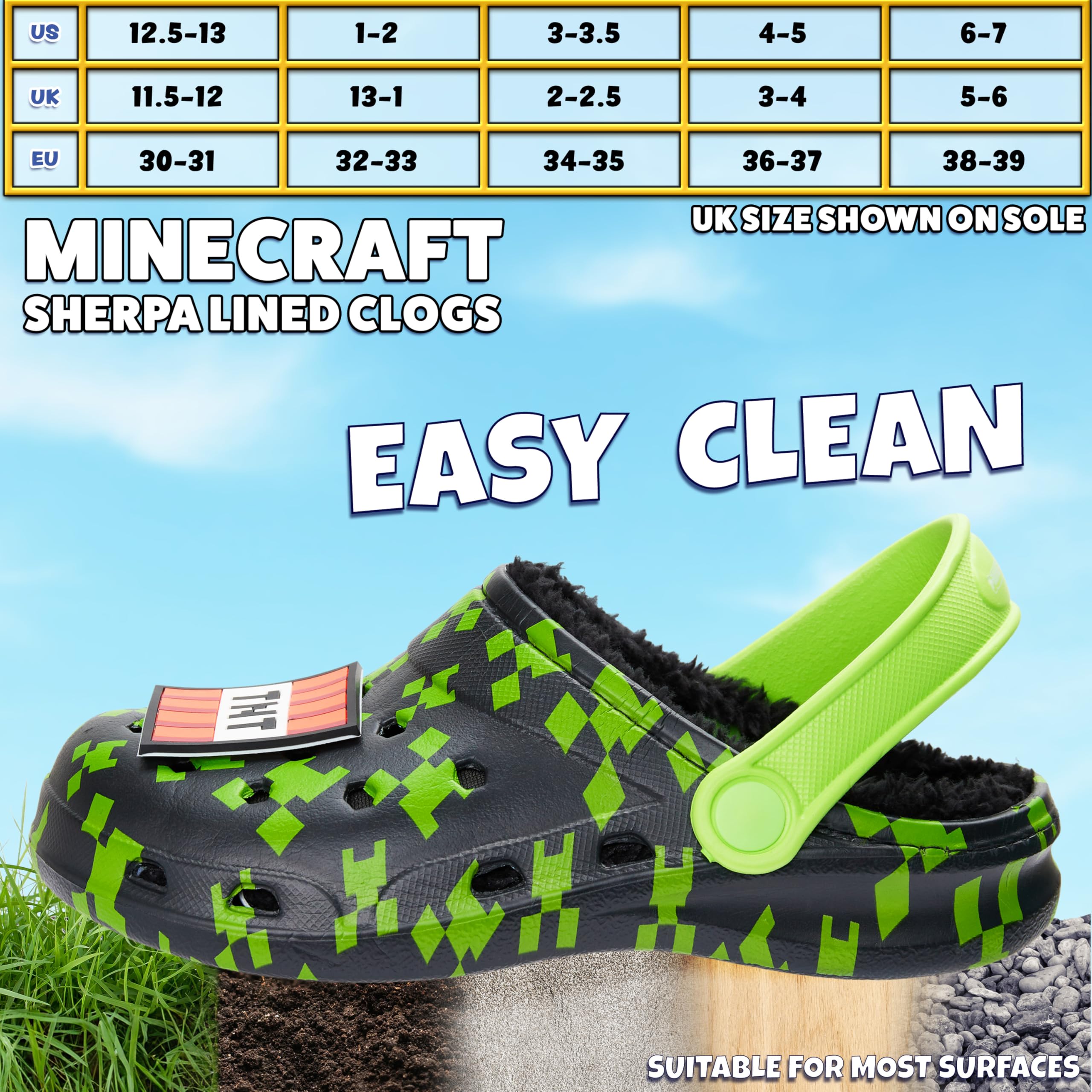 **Minecraft Boys Winter Clogs with Fleece Lining & Charms - Warm & Cozy House Slippers for Kids - Perfect Gift for Boys & Gamers - Great for Indoor & Outdoor Wear**