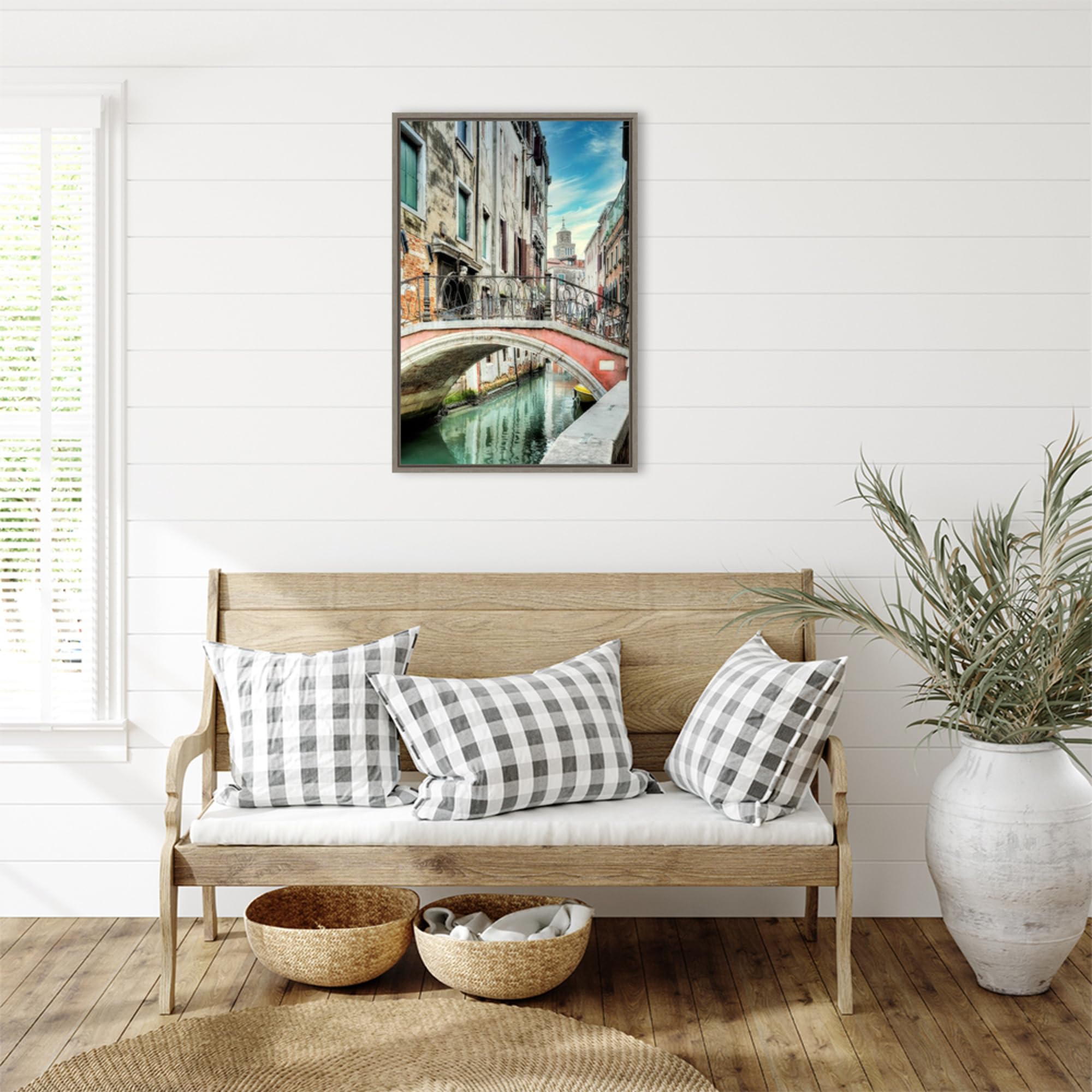 Amanti Art Framed Canvas Wall Art - 33x23 Venetian Canale Italy Landscape Painting by Alan Blaustein, Rustic Cityscape Decor, Large Framed Poster for Living Room & Bedroom - Perfect for Home, Office & Gift Giving