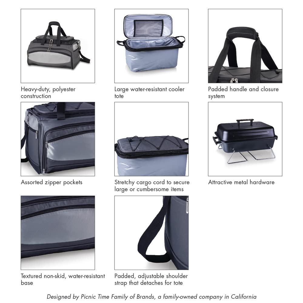 PICNIC TIME NCAA Unisex-Adult Portable Charcoal Grill & Cooler Tote - Perfect for Tailgating, Beach Parties, Camping and Outdoor BBQs