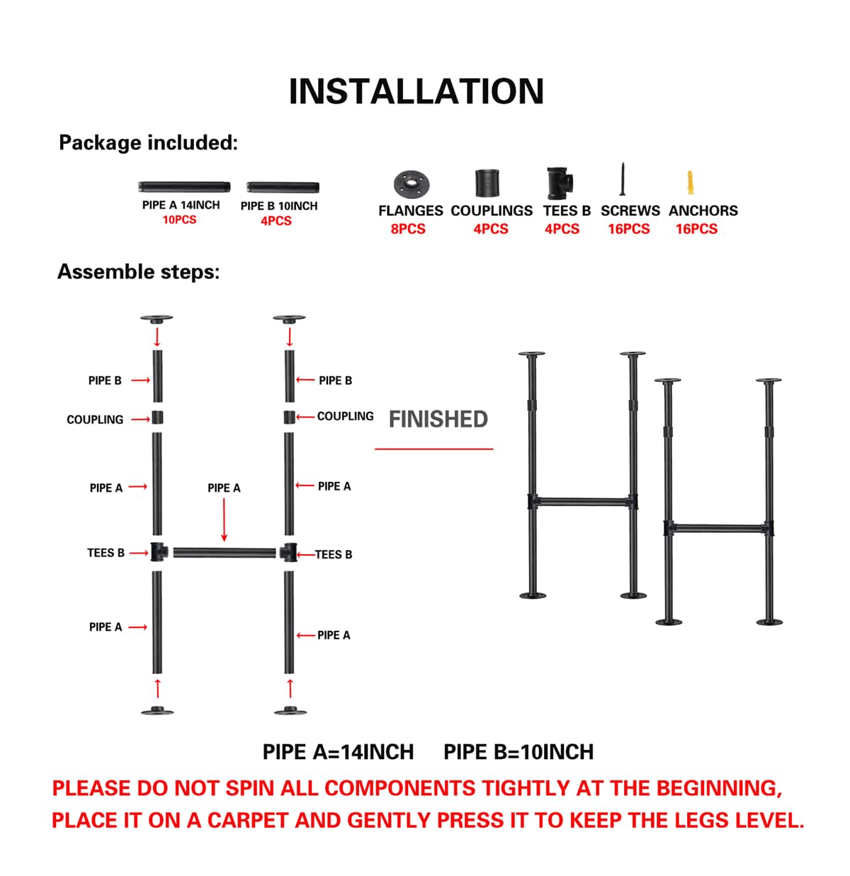 Industrial Pipe Counter Bar Height Table Legs - 38