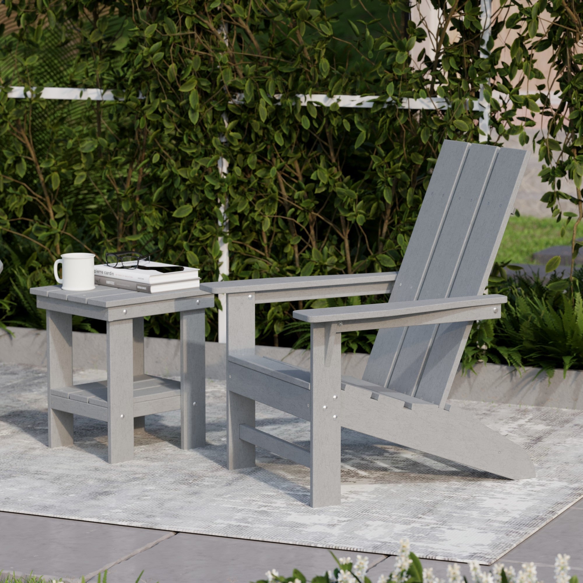 Freedom 3-Piece Modern Adirondack Chair Set with Side Table - Outdoor Patio Furniture for Backyard, Garden & Poolside Relaxation