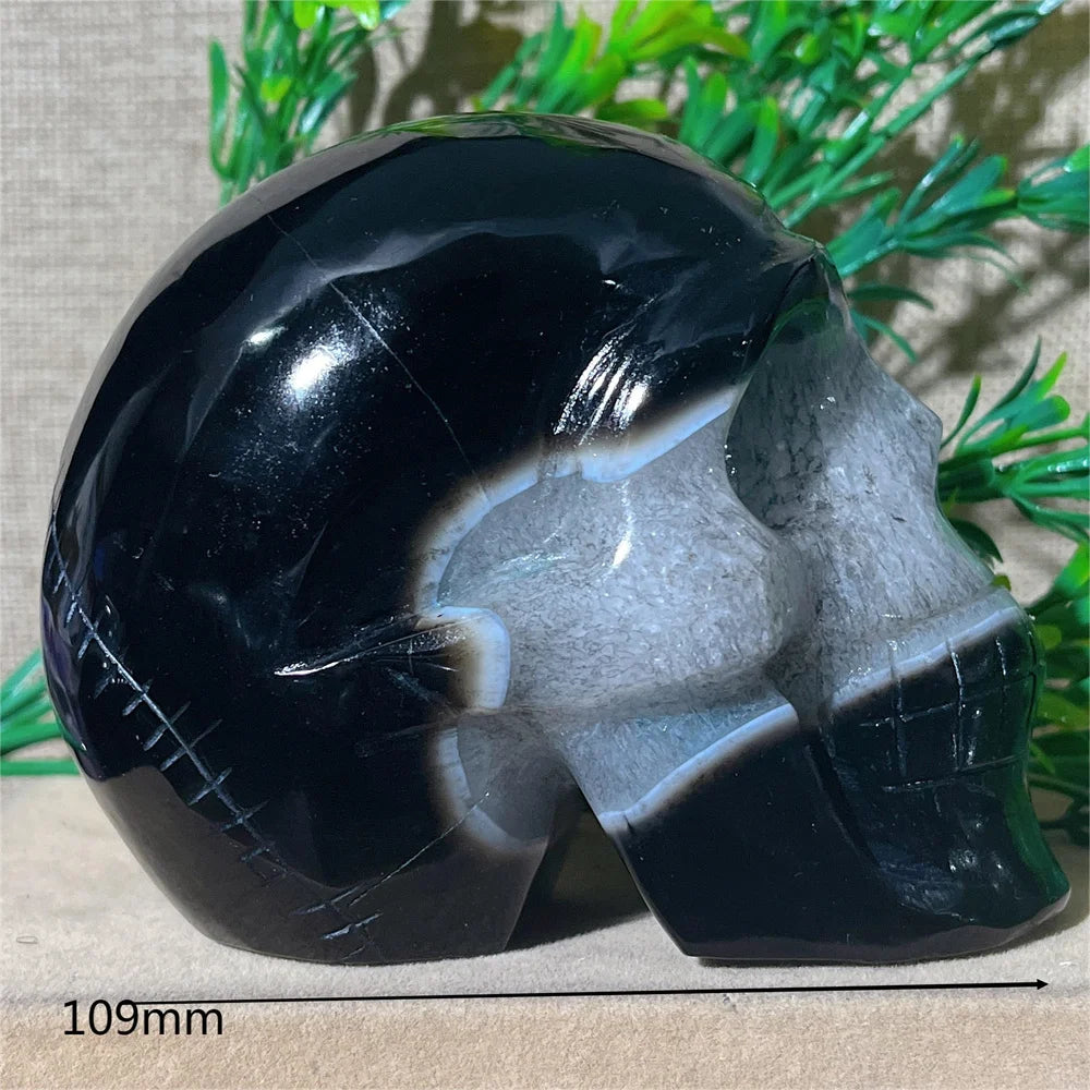 Black Agate Skull Carving - Natural Crystal Healing Gemstone for Spiritual Home Decor, Meditation & Energy Work | Handcrafted Mineral Craft for Gifts & Altar Decorations