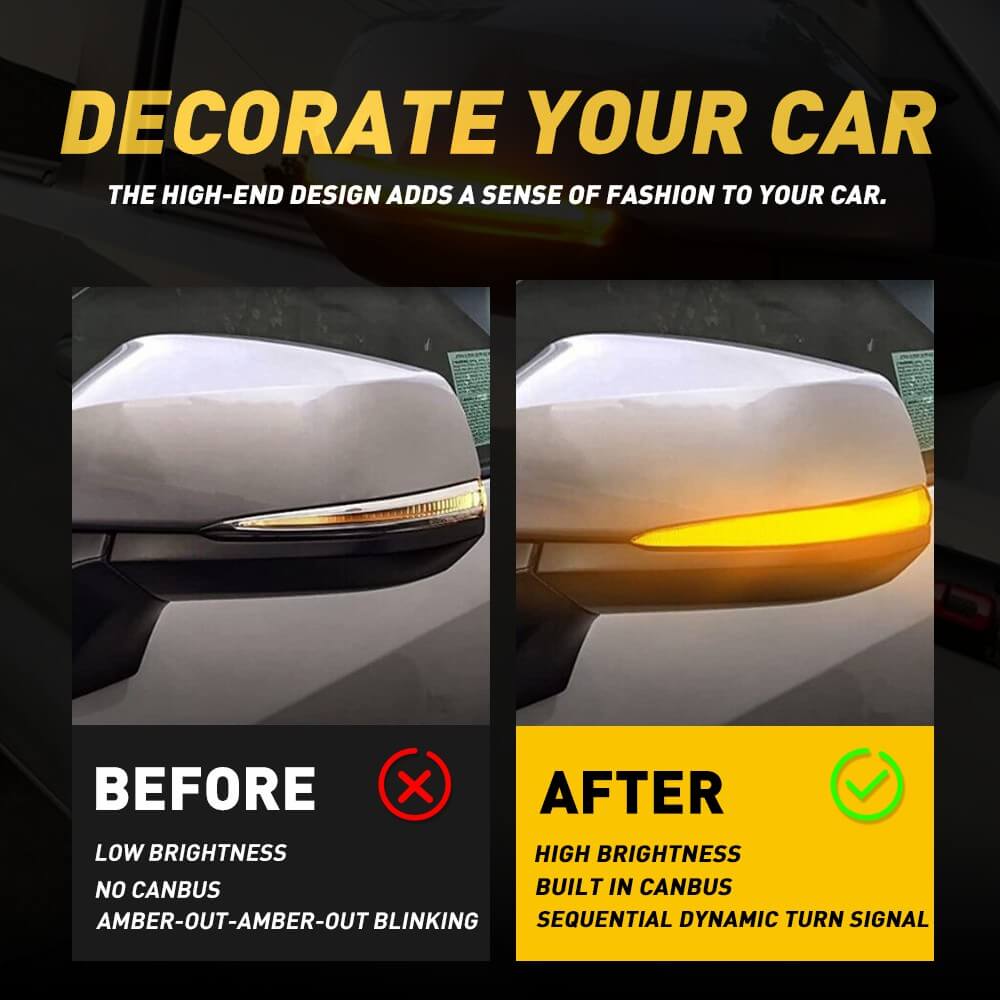 Sequential Amber Side Mirror Turn Signal Light Compatible with 2016-2023 Toyota Tacoma, Highlander, Alphard, RAV4, Sienna & Lexus LM - Enhances Safety & Style for Night Driving and Urban Commuting