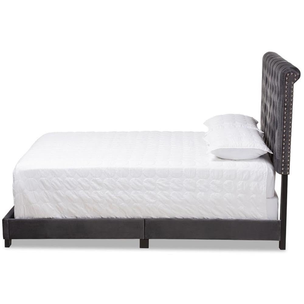 BOWERY HILL Velvet Tufted Full Size Bed Frame - Dark Grey Upholstered Platform Bed with Button Tufting | Perfect for Modern Bedrooms, Guest Rooms & Master Suites