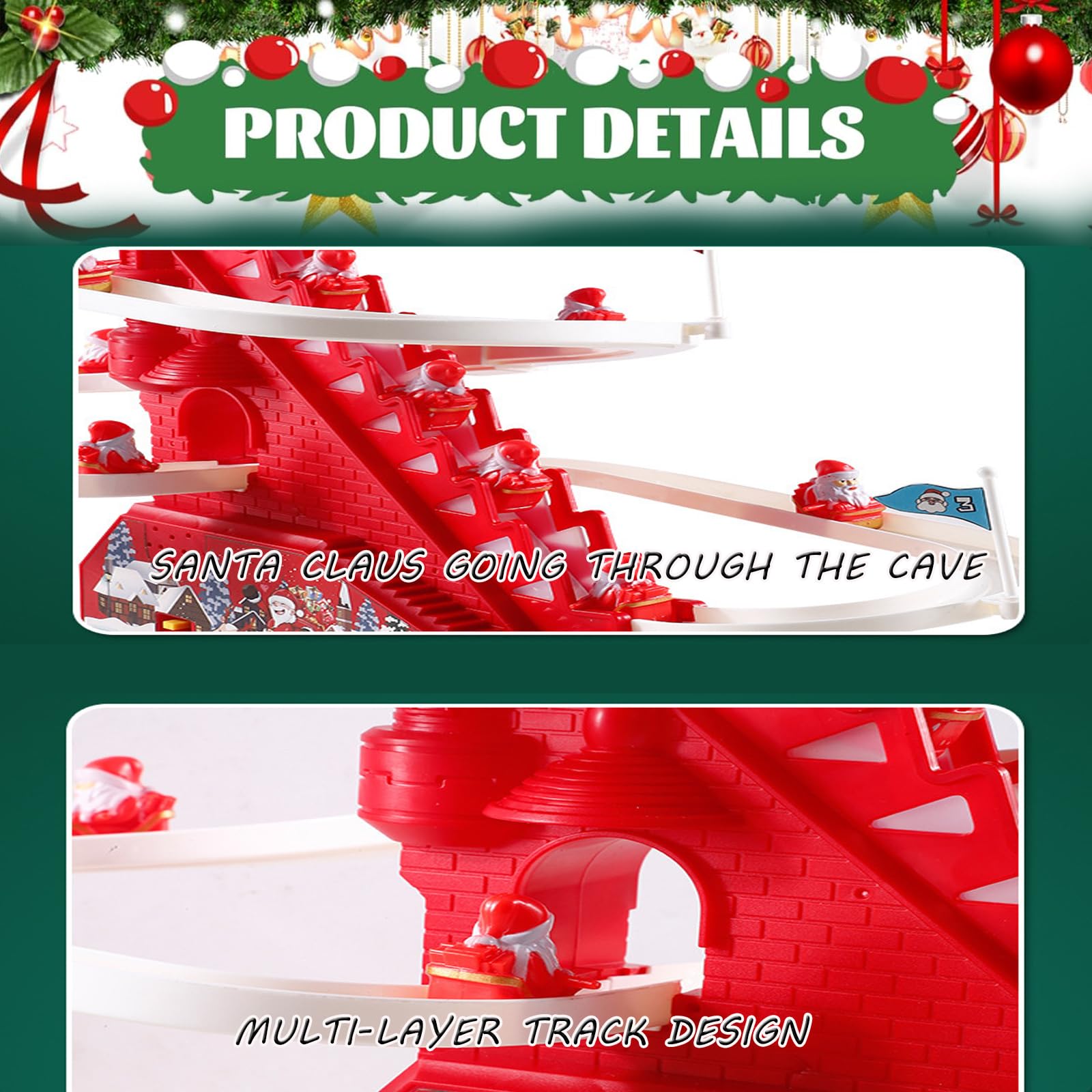 Electric Santa Climbing Toy - Automatic Stair Climbing Christmas Game with LED Lights & Music for Kids - Fun Holiday Race Toy for Toddlers Boys & Girls - Perfect for Christmas Decorations & Family Playtime