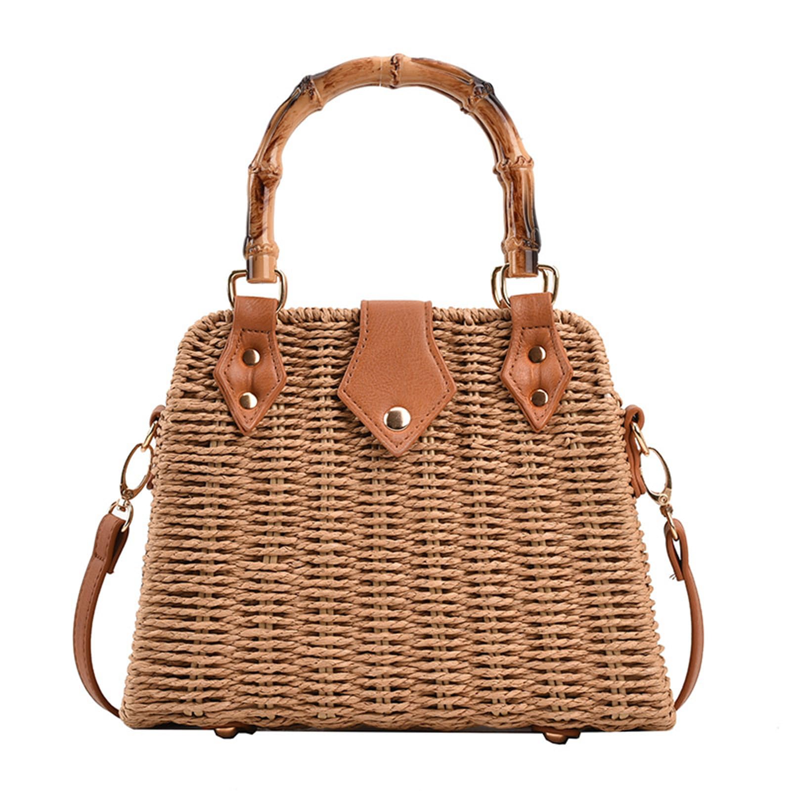 Trendy Straw Tote Bag for Women - Summer Woven Crossbody Purse with Bamboo Handle | Beach Bag, Picnic Accessory, Boho Fashion Statement