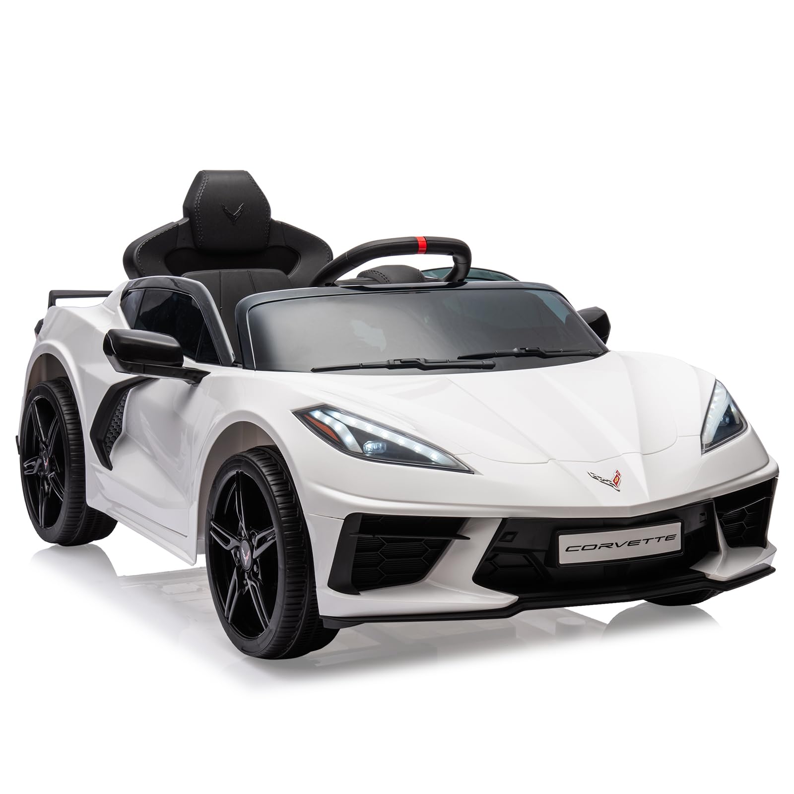 12V Kids Electric Ride-On Car - Licensed Corvette Style Battery-Powered Toy with Remote Control, LED Lights & Music - Toddler Sports Car for Boys & Girls (White) - Perfect Birthday Gift & Outdoor Play Vehicle for Ages 3-6