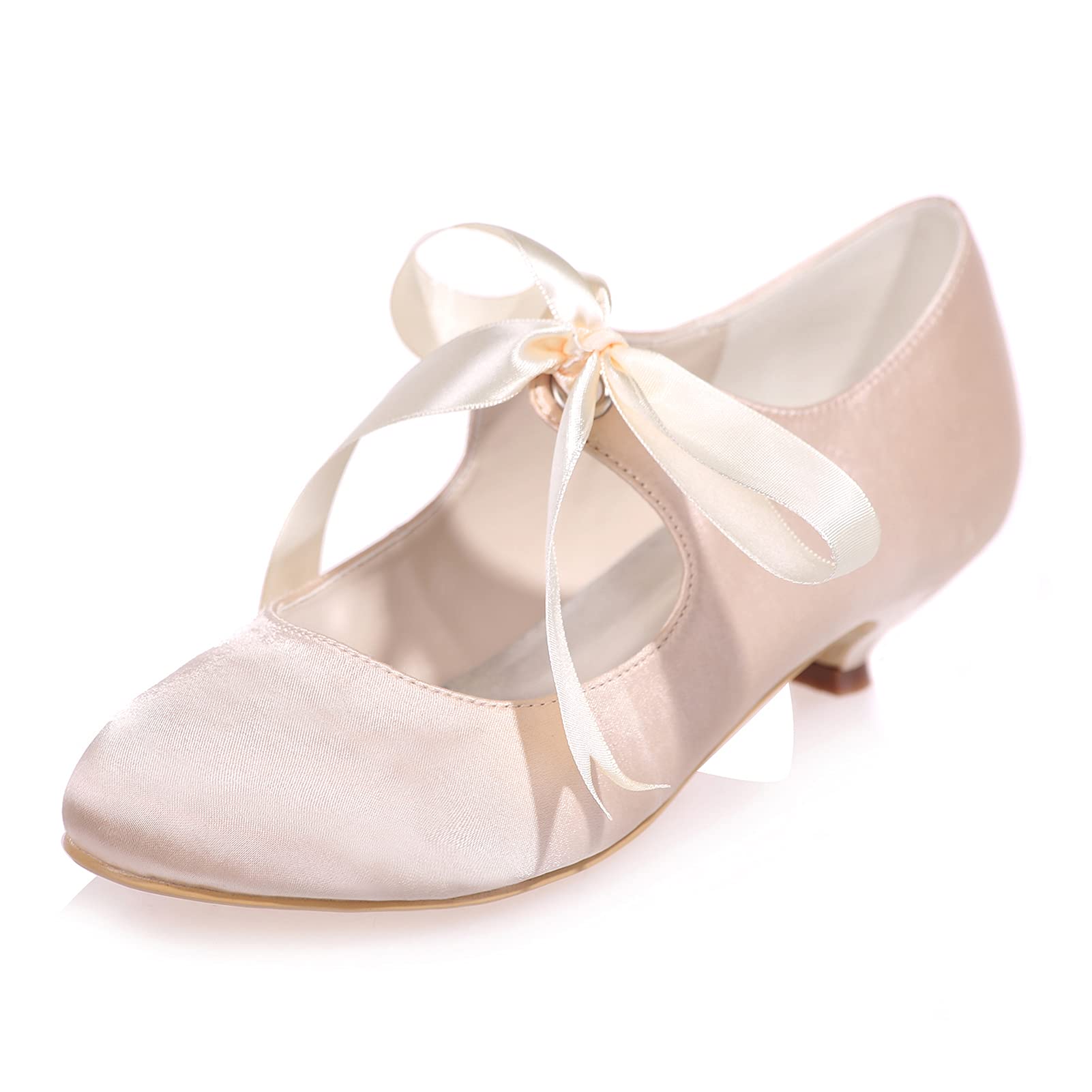 KSTORE Women's Satin Low Heel Bridal Shoes - Comfortable Lace-Up Wedding Pumps with Round Toe for Bride & Bridesmaids | Perfect for Ceremonies, Receptions & Formal Events
