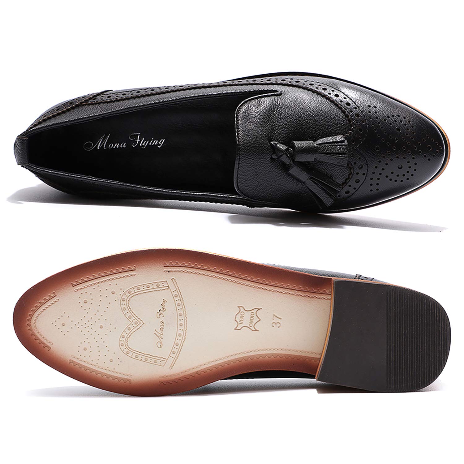 Women's Leather Tassel Loafers - Wingtip Brogue Slip-On Dress Shoes for Ladies | Comfortable Office & Work Flats | Perfect for Business Casual, Professional Outfits & Daily Wear