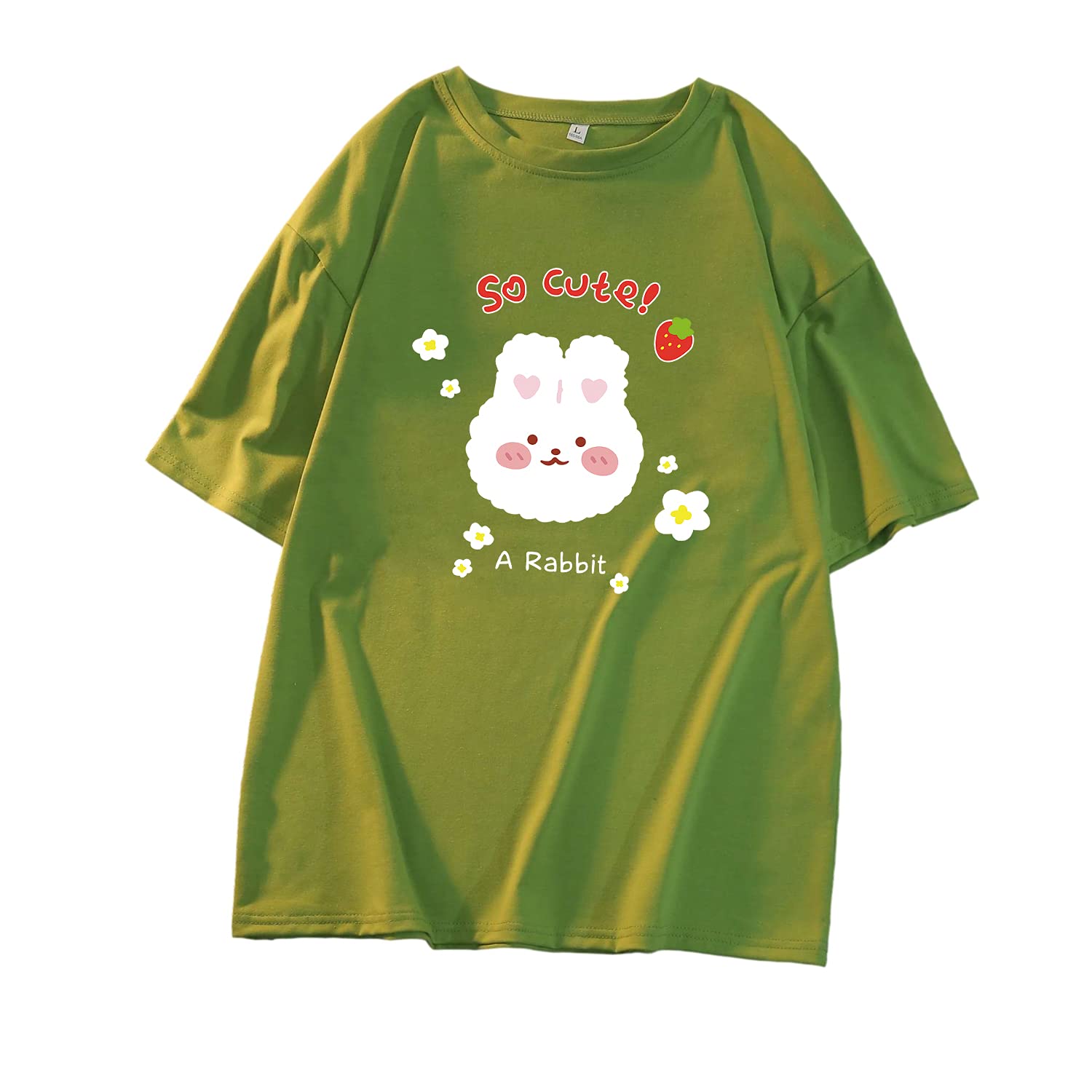 Cute Strawberry Rabbit Cartoon Anime Printed Women's T-Shirt - Korean Harajuku Style Summer Fashion Top for Casual Wear, Street Style & Anime Cosplay