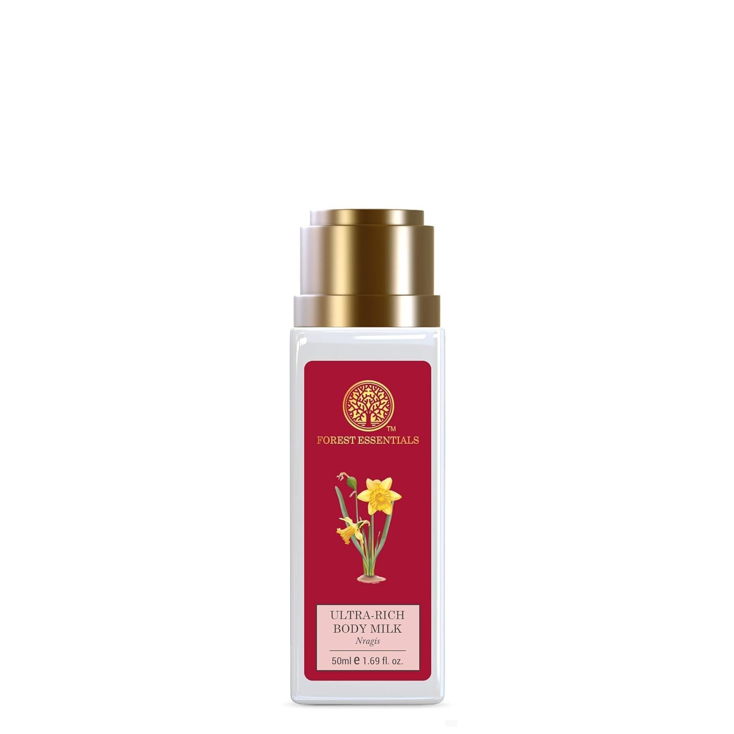 Forest-Essential's Travel Size Ultra-Rich Body Milk Nargis - Natural Ayurvedic Moisturizing Lotion for Instant Hydration | Paraben-Free Body Cream for Women & Men | 50ml | Perfect for On-the-Go Skincare & Dry Skin Relief
