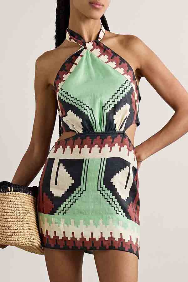 Stylish Floral Print Sexy Halter Backless Mini Dress for Women | Summer Beach Party, Vacation, Club Wear