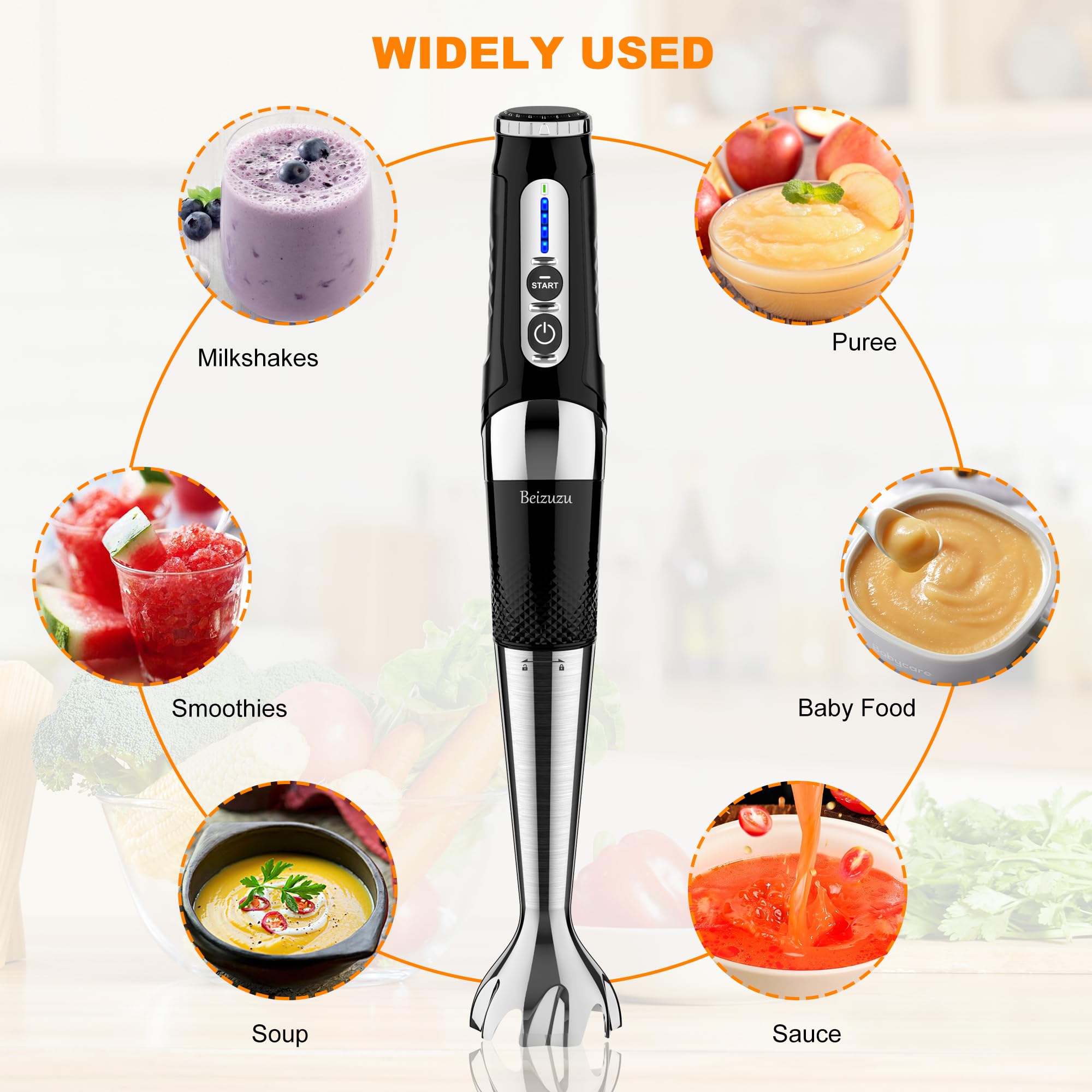 USB Rechargeable Cordless Immersion Blender - 21-Speed 3-Angle Adjustable Hand Blender with 304 Stainless Steel Blades for Smoothies, Soup, Milkshakes, Puree & Baby Food | Perfect for Kitchen, Camping & Small Spaces (Black)