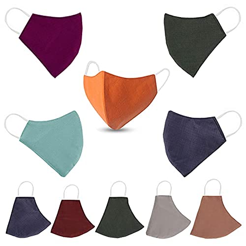 Vroxy 10-Pack Reusable Cotton Face Masks - 3-Layer Breathable & Anti-Bacterial Protection - Soft Washable Fabric for Men Women - Perfect for Travel, Work, Gym & Daily Commute (Multi-Color)