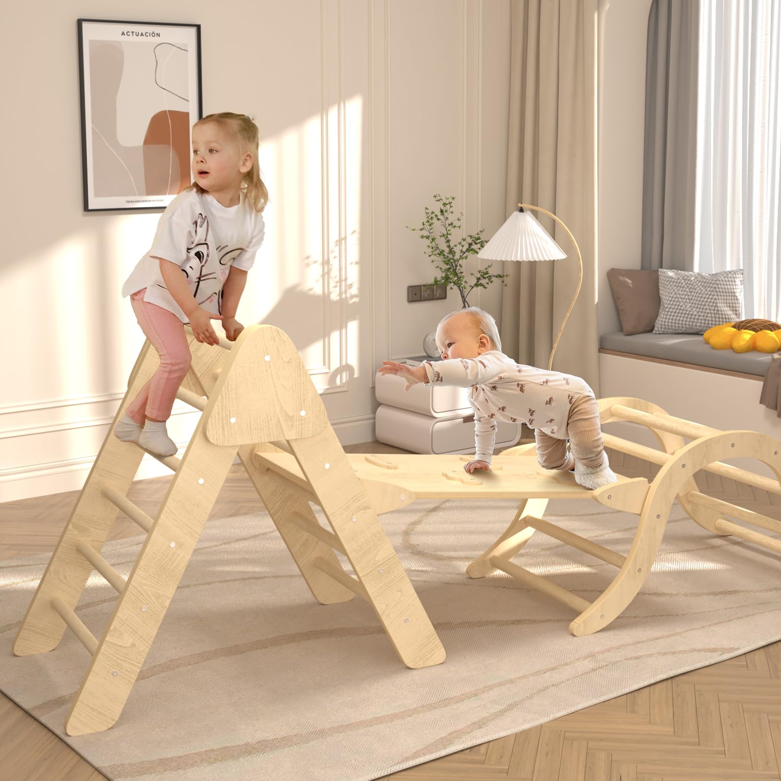 Montessori Climbing Toys for Toddlers - Pikler Triangle & Arch Set with Ramp - Indoor Playground Equipment for Kids - Perfect for Home, Daycare & Montessori Learning Activities