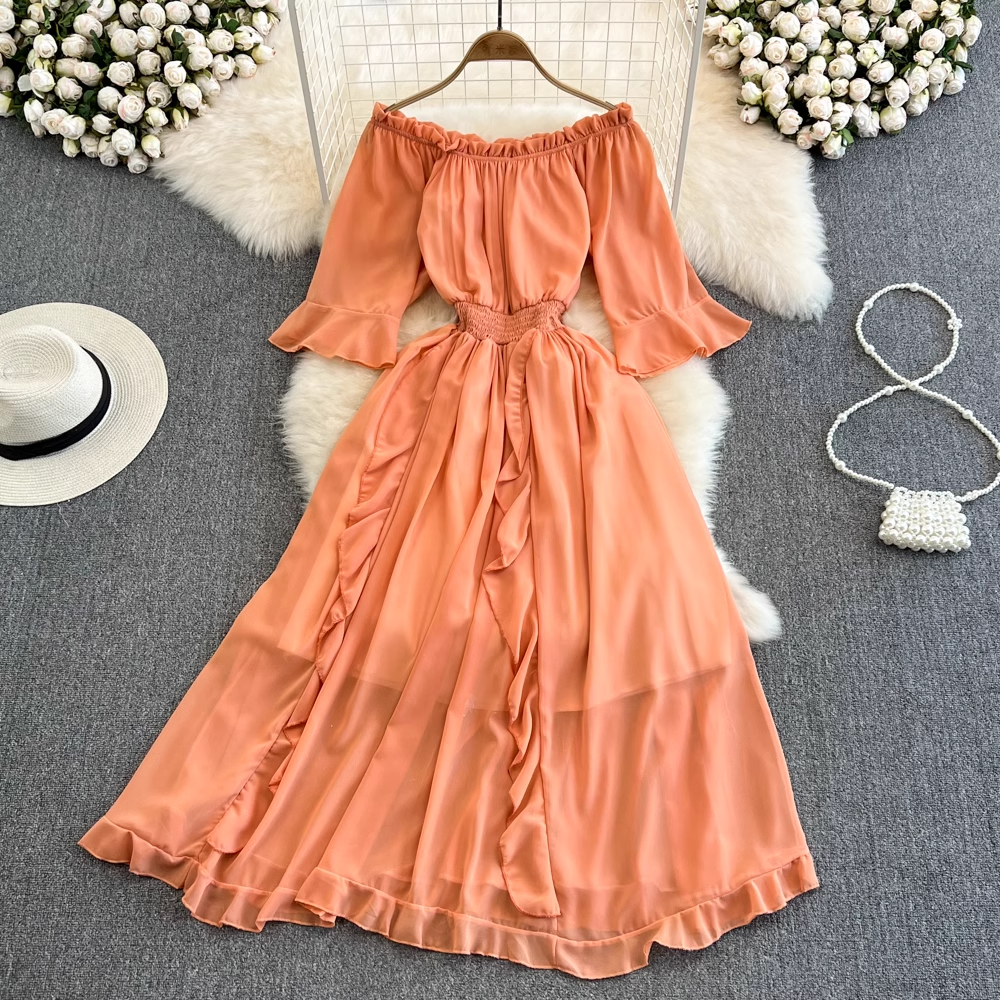 Fairy Off Shoulder Ruffled Chiffon Elegant Dress for Women - Summer Party, Wedding Guest, Prom, Date Night Outfit