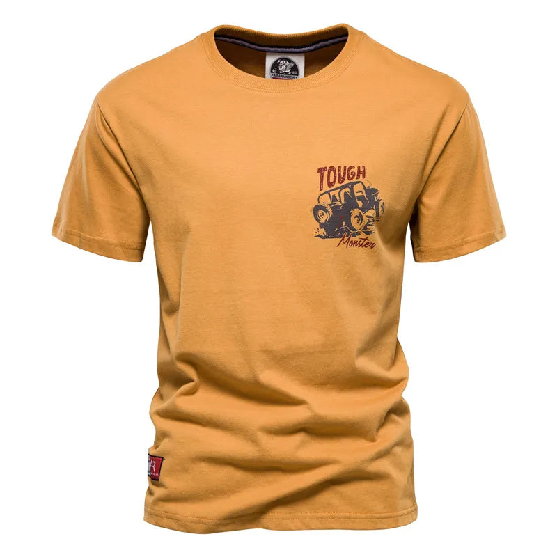 Men's Big Printed T-Shirt - 100% Cotton Casual Solid Color Crew Neck Tee | Summer Streetwear Fashion | Perfect for Daily Wear, Gym & Outdoor Activities