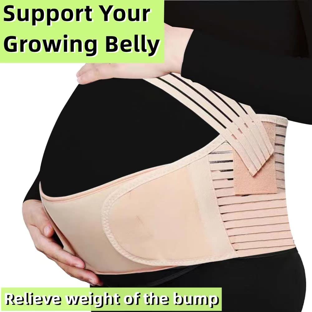 **Maternity Belly Band - Pregnancy Abdominal Support Belt for Women - Soft & Breathable Back Brace to Relieve Pain & Strain - Adjustable Fit (Small, Beige) - Perfect for Workouts, Daily Wear & Postpartum Recovery**