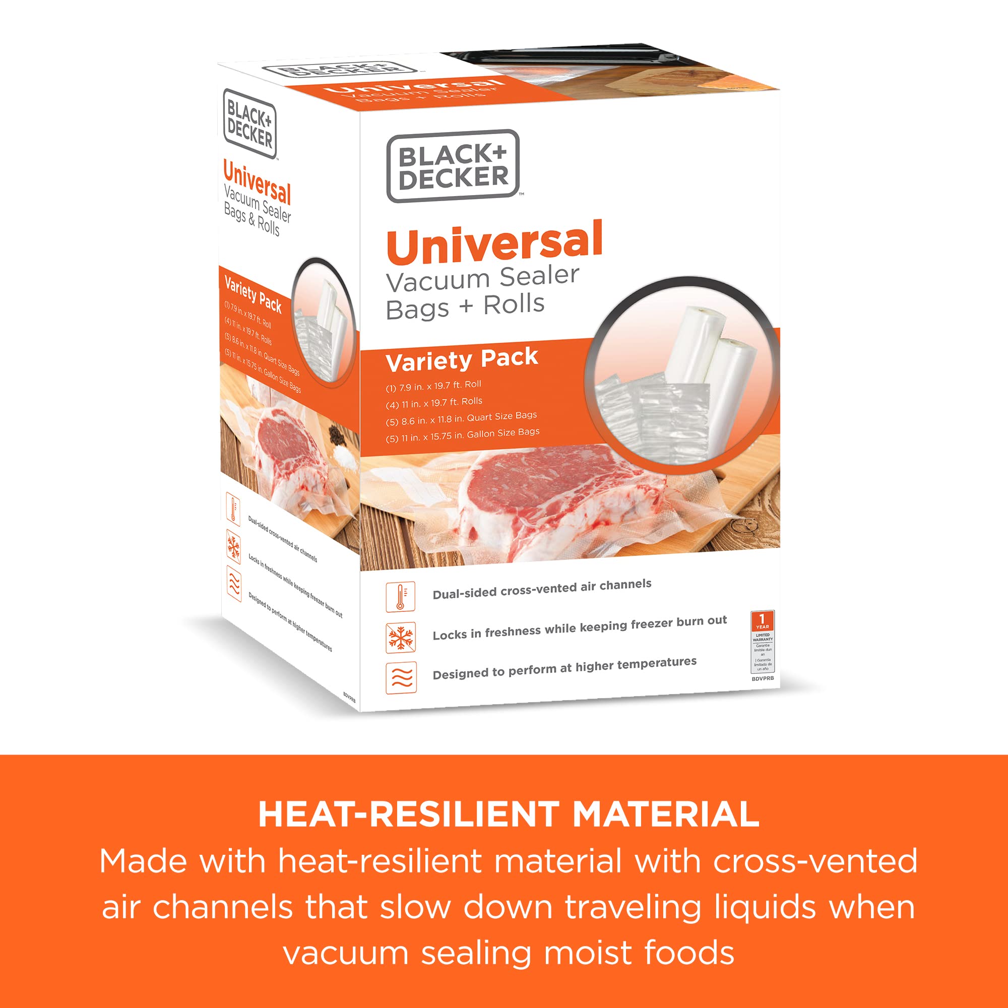 Black + Decker BDVPRB Universal Vacuum Sealer Bags & Rolls Variety Pack - 50 Count for Food Storage | Airtight Seal for Freshness | Perfect for Meal Prep, Sous Vide & Freezer Organization