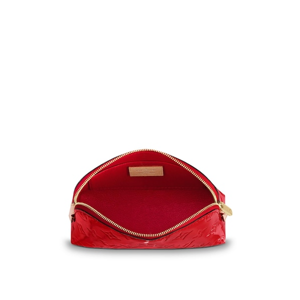 Authentic LV Monogram Vernis Leather Cosmetic Pouch in Cherry Red - Luxury Makeup Bag for Travel & Everyday Use