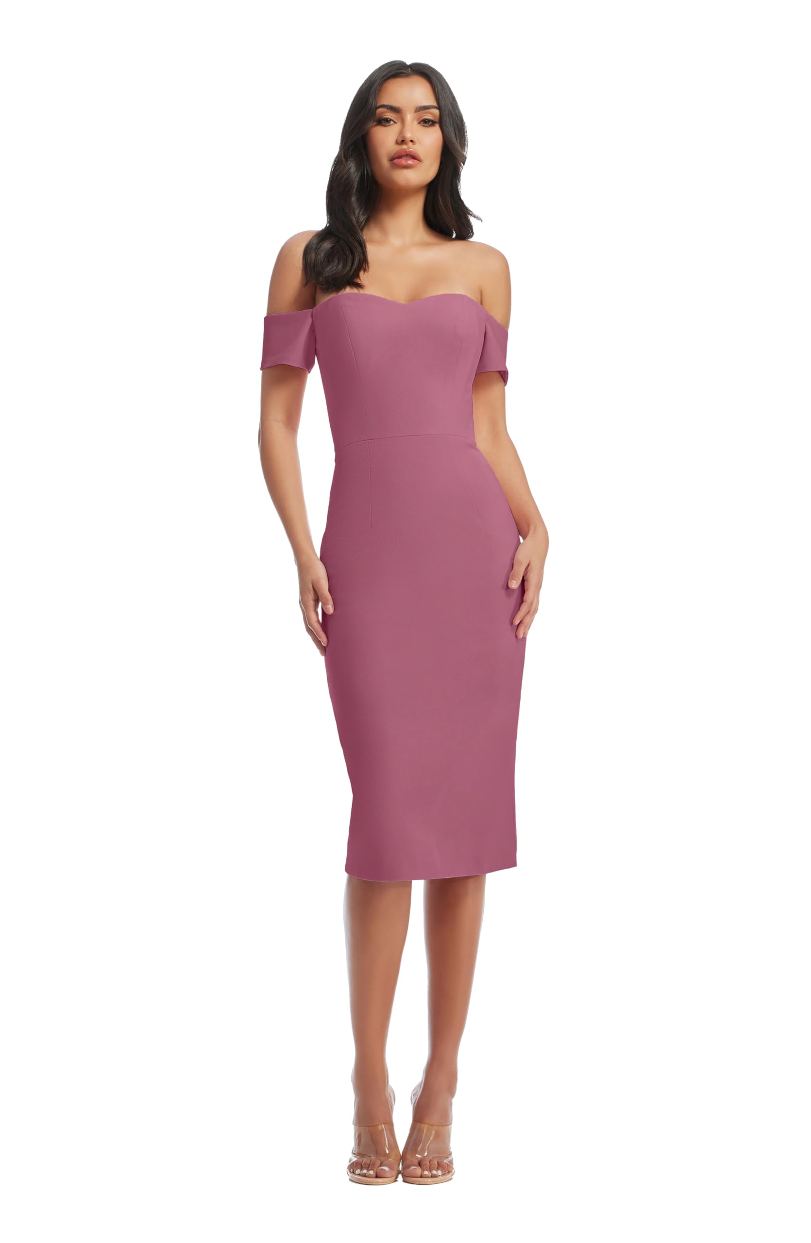 Dress the Population Women's Bailey Off The Shoulder Sweetheart Bodycon Midi Sheath Dress - Perfect for Cocktail Parties, Date Nights & Special Occasions