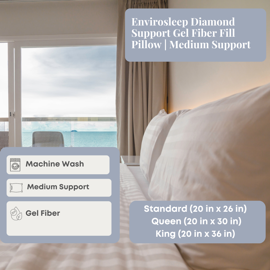 Envirosleep Diamond Support Gel Fiber Fill Pillow - Medium Firmness for Neck & Back Pain Relief | Perfect for Side Sleepers & Stomach Sleepers | Home & Travel Use