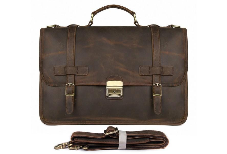 Premium Brown Genuine Leather Laptop Briefcase for Men - Large 15.6