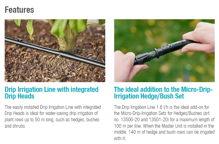 Gardena 25m Drip Irrigation Line for Bushes and Hedges - Efficient Watering System for Garden Landscaping and Plant Care