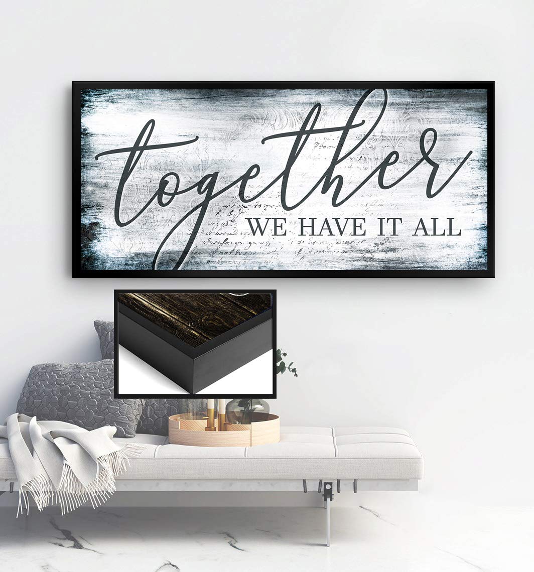 Together We Have It All Sign - Romantic Wedding & Couples Gift - Bedroom Decor for Couples - Blue 60x27 Inch Black Floating Frame - Perfect for Anniversaries, Home Decor & Love-Themed Spaces