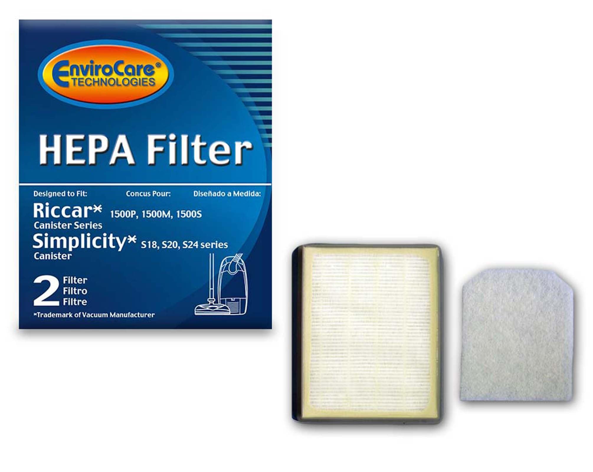 EnviroCare HEPA Vacuum Cleaner Replacement Filters - Compatible with Riccar RF15, 1500P, 1500M, 1800S & Simplicity S24, S20, S18 - 2 Pack - Perfect for Allergy Sufferers and Pet Owners