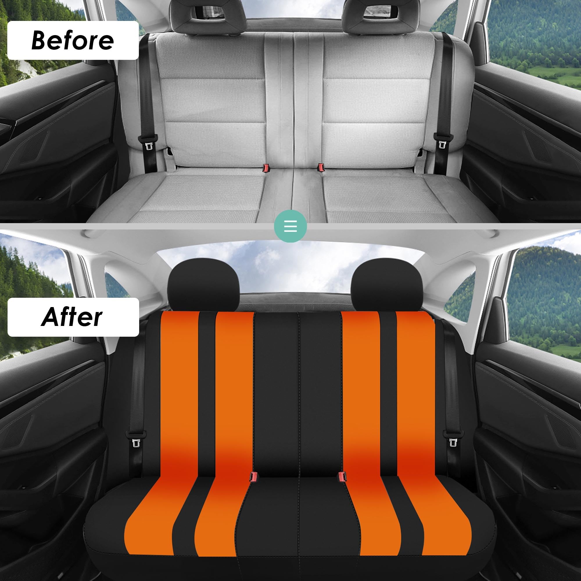 FH Group Universal Fit Car Seat Covers Full Set - Breathable Cloth Fabric, Airbag Compatible, Split Bench Design for SUV, Sedan, Van (Orange) | Perfect for Road Trips, Daily Commutes & Protecting Seats from Pets, Spills & Wear