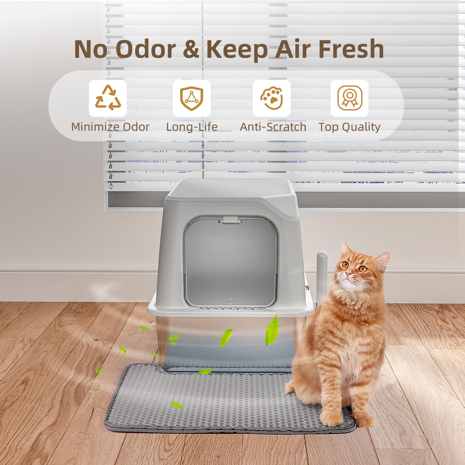 Premium Stainless Steel Cat Litter Box with Lid - Extra Large Anti-Leak Pet Litter Pan for All Cats | Easy Clean, Odor Control, Non-Stick Surface | Durable 2-in-1 Metal Litter Box (Light Gray) - Perfect for Home, Apartment & Multi-Cat Households