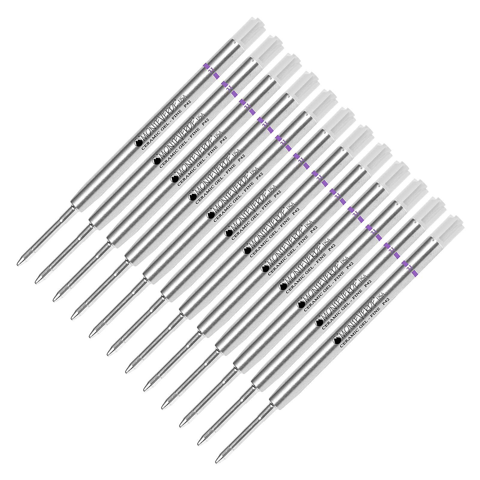 Monteverde® Capless Ceramic Gel™ P42 Ink Refill 12-Pack - Compatible with Parker® Style Ballpoint Pens - Purple Fine Tip 0.6mm - Smooth Writing for Office, School & Everyday Use