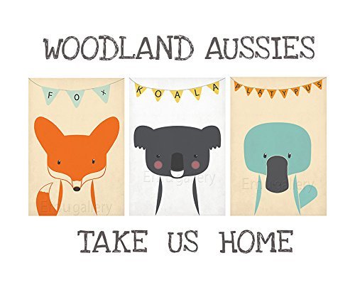 Cute Nursery Animal Posters - Fox, Platypus & Koala Wall Art for Baby Room Decor | Woodland & Aussie Animal Prints | Retro Nursery Decor for Kids Bedroom or Playroom
