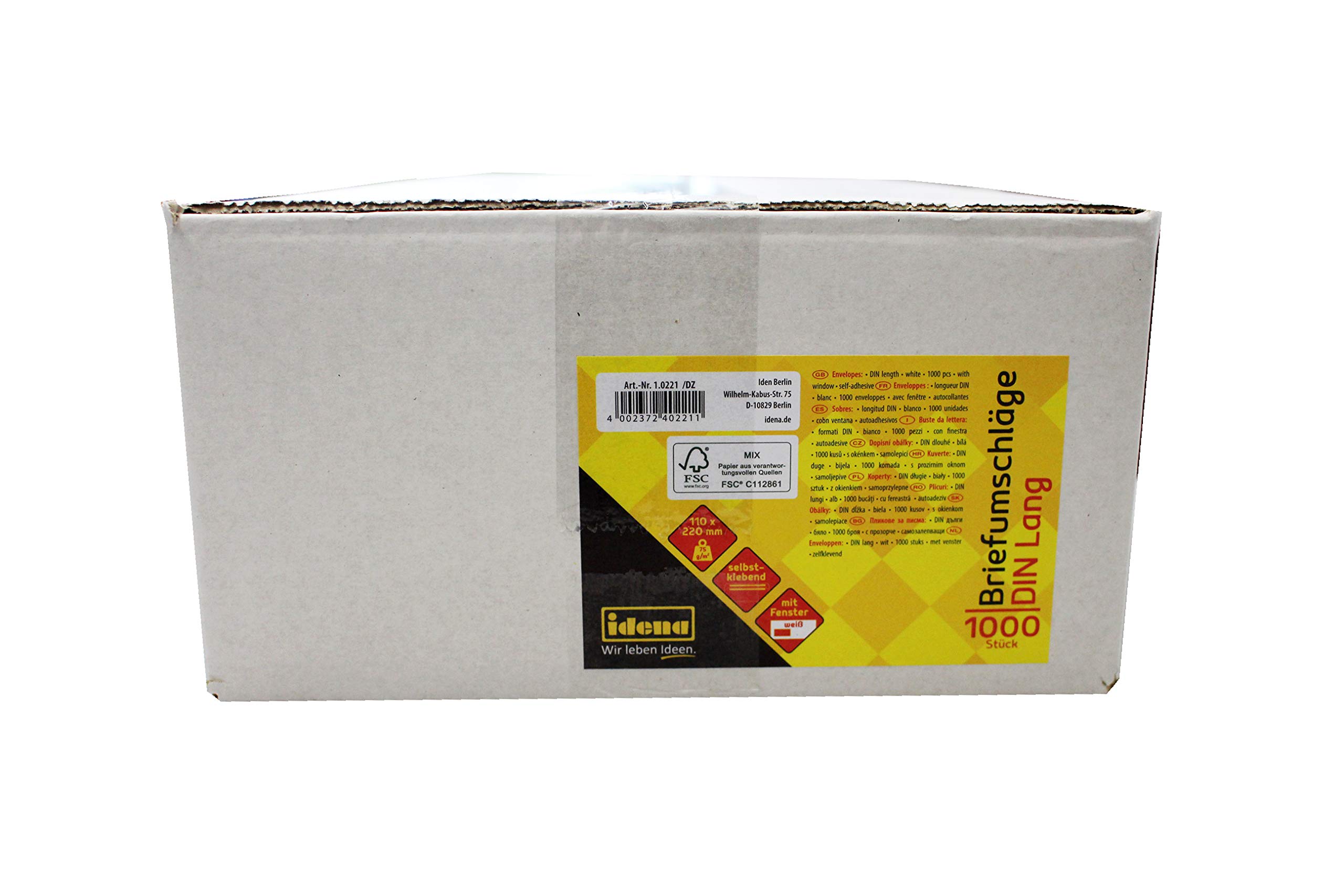 FSC Certified 10221 DIN Long Envelopes - 75 g/m² Self-Adhesive Window Envelopes (Pack of 1000) for Business Mail, Invoices & Office Documents