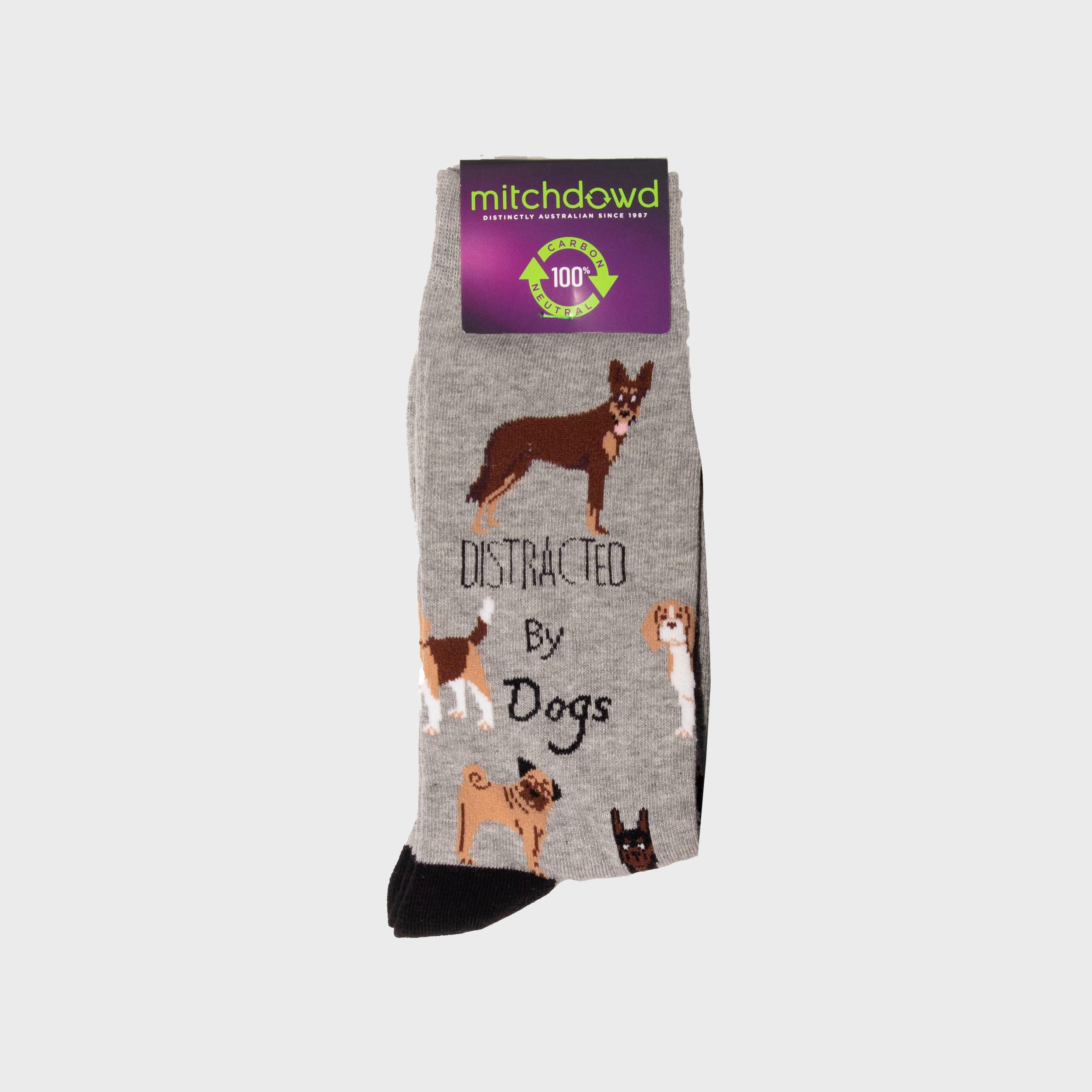 Men's Distracted Dogs Cotton Crew Socks - Grey Marle - Comfortable Casual Socks for Everyday Wear & Funny Gift Idea