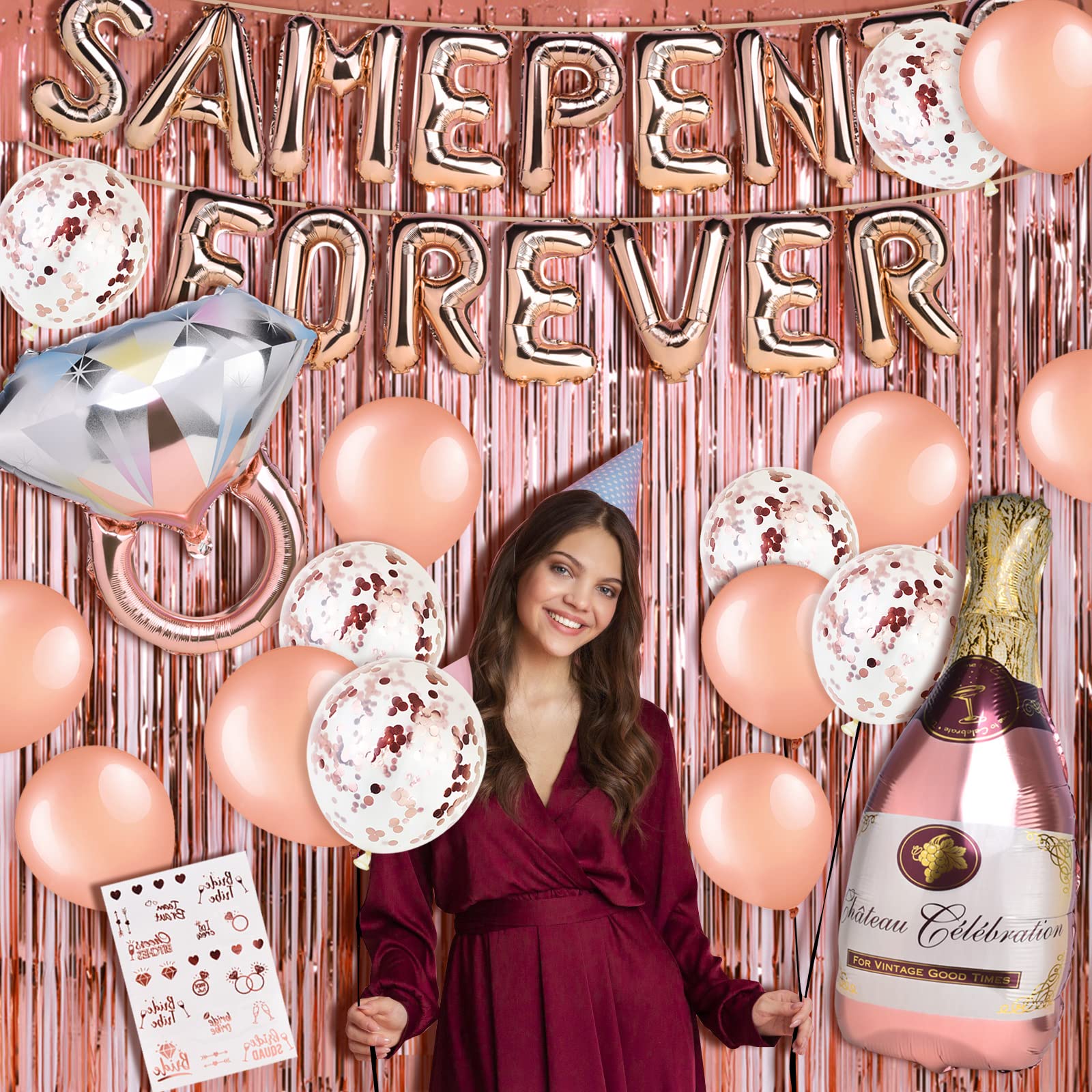 Rose Gold Bachelorette Party Decorations Kit - Bride to Be Balloons, Banner, Engagement Ring & Crown Balloons for Bridal Shower - Perfect for Wedding Showers, Engagement Parties & Girls' Night Celebrations