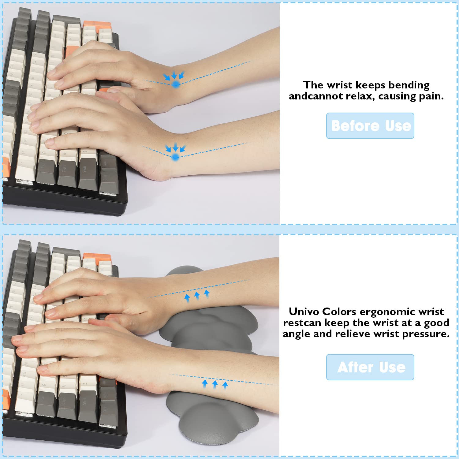 Ergonomic Gaming Keyboard Wrist Rest - Memory Foam for Pain Relief (Gray) - Perfect for Office & Gaming