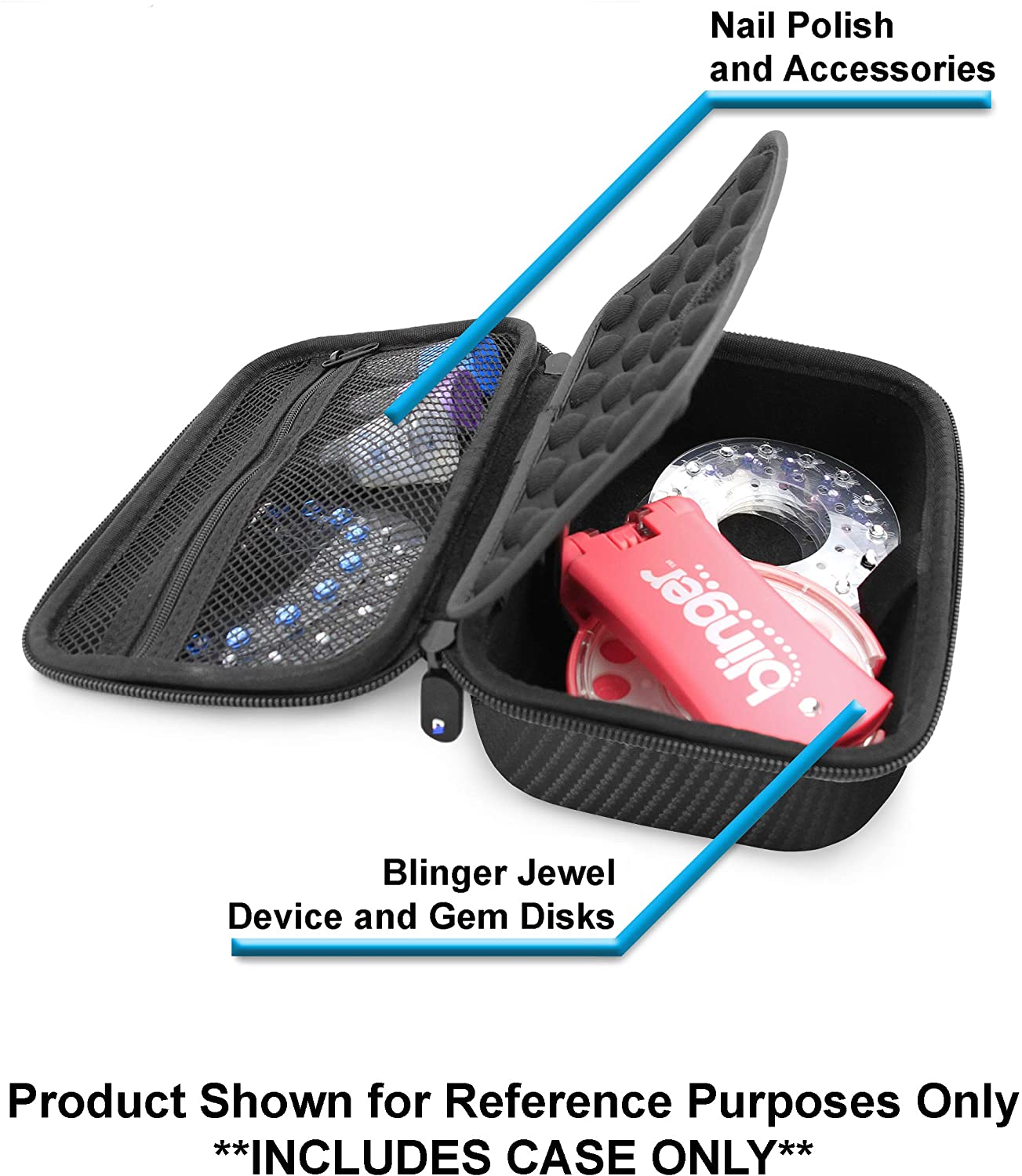 CASEMATIX Travel Case with Wrist Strap for Blinger Deluxe Set - Storage Organizer for Hair Jewels, Nail Gems & Children's Accessories - Perfect for Travel, Parties & DIY Beauty Projects