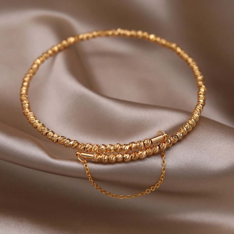Bling Layer Gold Beads Adjustable Bangle Cuff Bracelet for Women | R8270 | Perfect for Parties, Weddings & Everyday Fashion Accessories