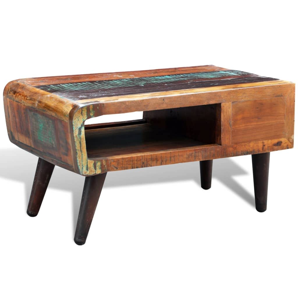 CHARMMA Reclaimed Wood Coffee Table with Curved Edge & 1 Drawer - Perfect for Living Room, Lounge & Modern Home Decor
