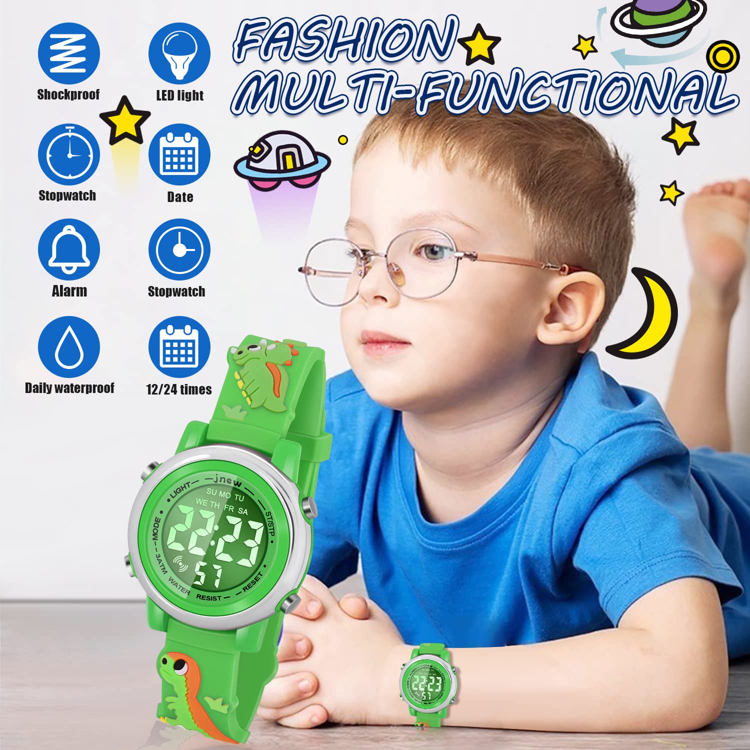 Waterproof Kids Watches with Alarm - Dinosaur Themed Digital Watch for Boys & Girls Ages 3-10 - Perfect for Swimming, Outdoor Play & Birthday Gifts