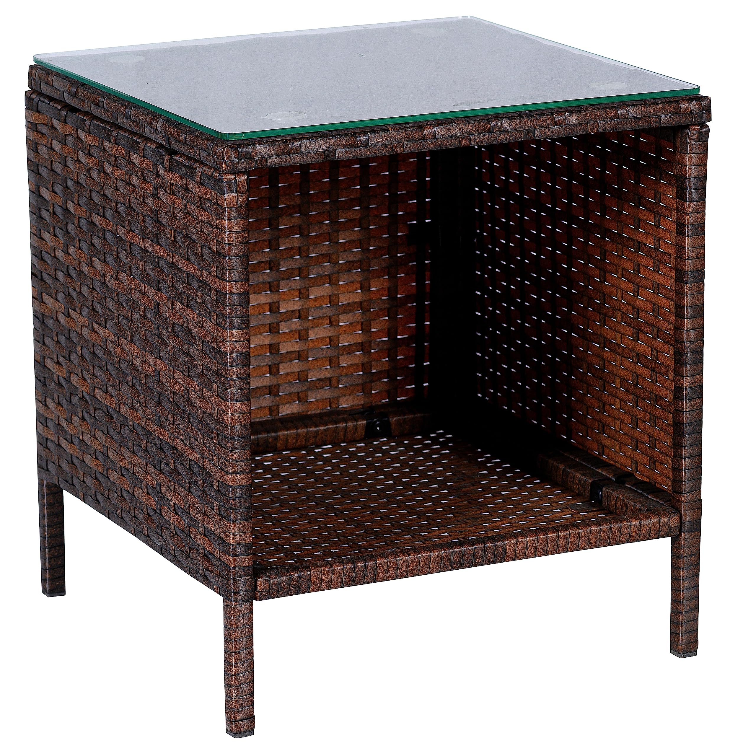 BTEXPERT 3-Piece Outdoor Wicker Bistro Set with Cushions - Rattan Patio Furniture for Garden, Porch, Yard - Space-Saving Conversation Set with 2 Chairs & Glass Top Table (Brown/Beige) - Perfect for Relaxing, Entertaining Guests, and Enjoying Morning Coffee Outdoors