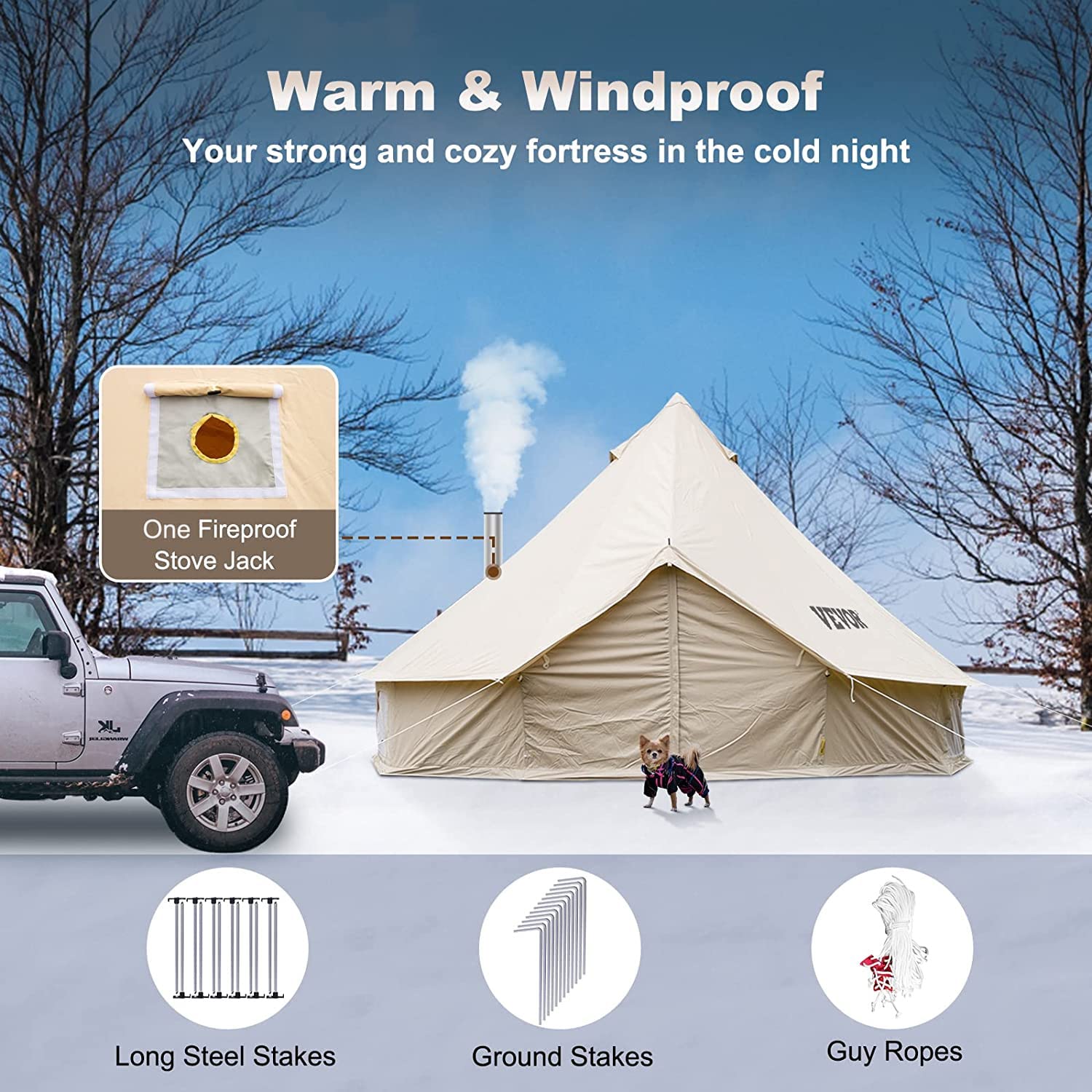 Happybuy 4-Season Canvas Bell Tent - 100% Cotton Breathable Yurt Tent with Stove Jack | Waterproof Luxury Glamping Tent for Family Camping, Outdoor Hunting & Parties | Perfect for Backyard Gatherings, Music Festivals & Wilderness Adventures