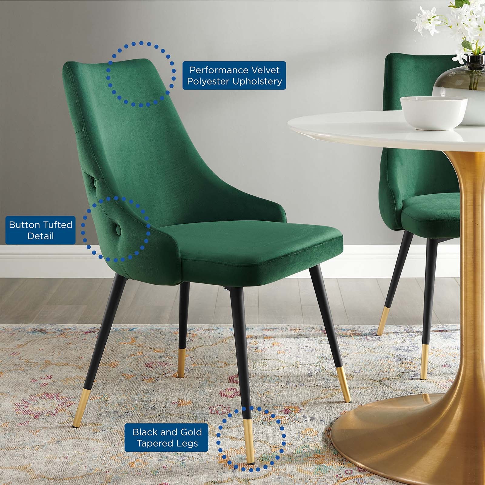Luxury Adorn Tufted Performance Velvet Dining Side Chair - Modern Upholstered Accent Chair for Dining Room, Living Room & Office - Comfortable & Stylish Seating for Home Decor