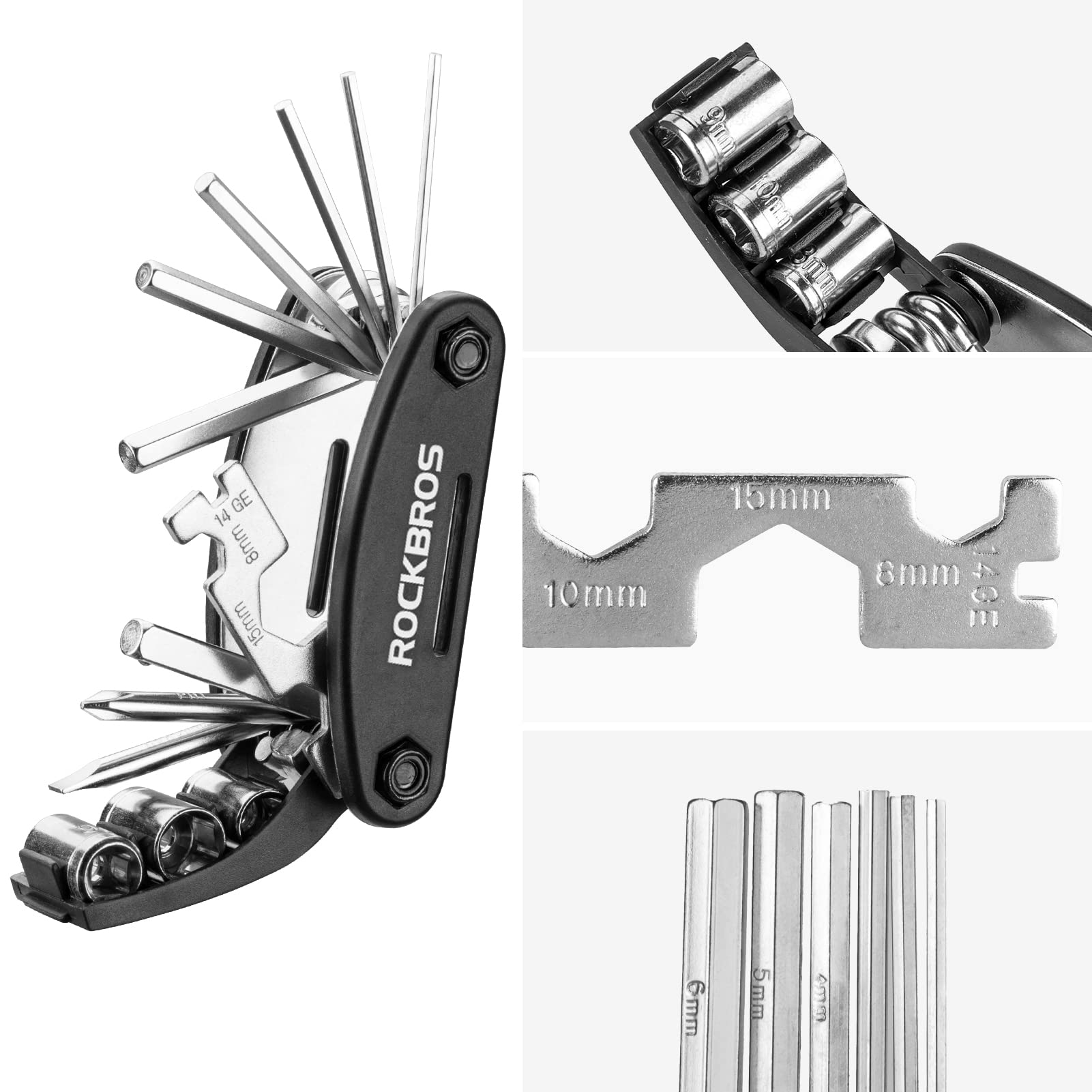 ROCKBROS 16-in-1 Multi-Function Bike Repair Tool Kit - Portable Foldable Cycling Multitool with Allen Wrench & Tire Levers - Perfect for Road Bikes, Mountain Bikes & Commuting Cyclists